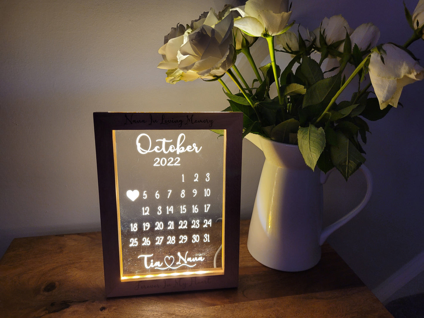 Personalised Calendar Wedding or Anniversary LED Light Gift