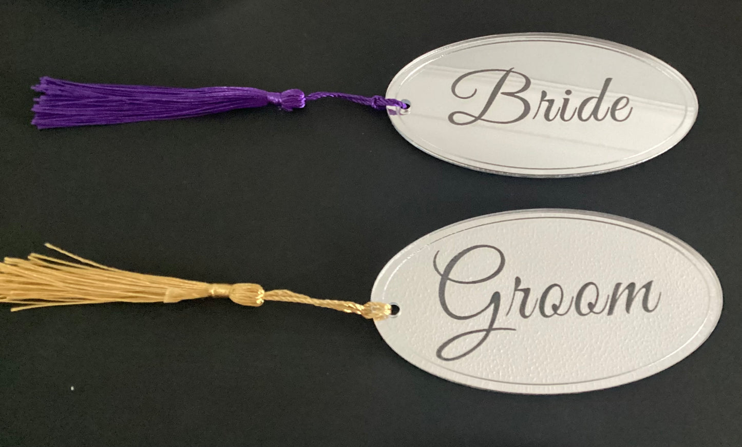 Personalised Oval shaped wedding name place favours